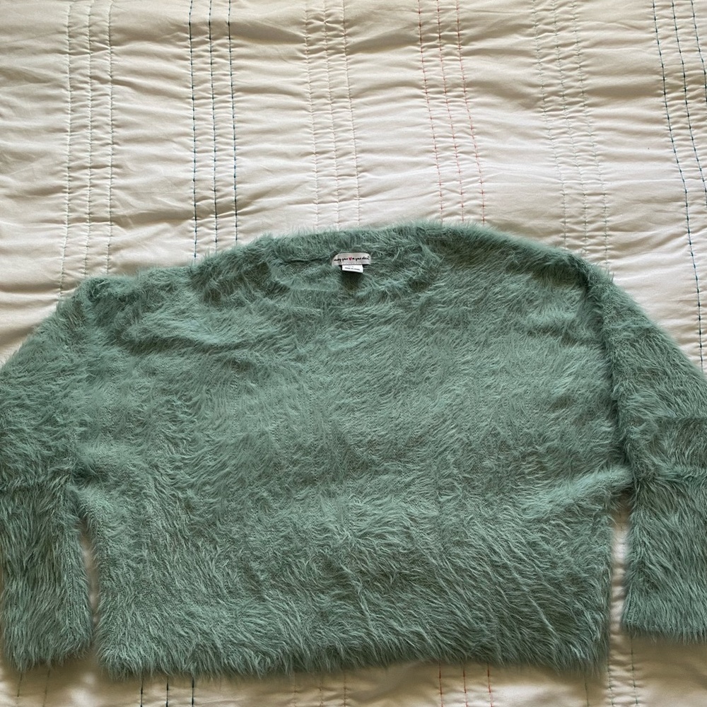 Fuzzy “Wearing Your Heart On Your Sleeve” Sweater, Size “Medium”